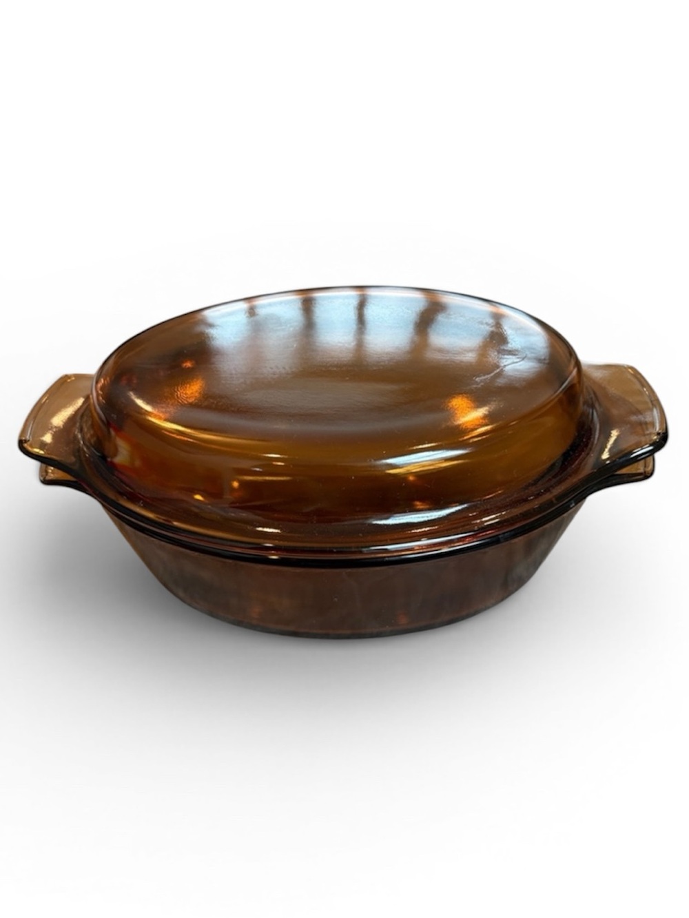 VTG Anchor Hocking Fire King 1.5qt Oval Casserole Dish w/ Lid 433 Amber Glass